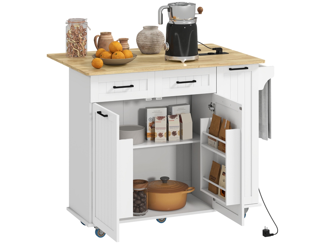 Armário de Cozinha com 2 Portas de Vidro, Bancada para Microondas, Compartimentos Abertos, Prateleiras Ajustáveis, Branco ZENCORE SERVICES