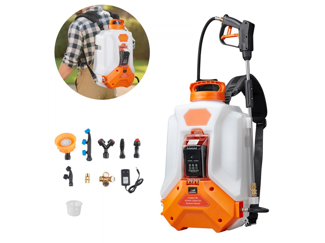 Pulverizador de mochila eléctrico de 16L con batería extraíble, presión ajustable y 8 boquillas Tekmaquinas