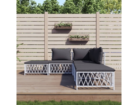 Conjunto 5 de muebles de jardín VIDAXL y cojines acero blanco