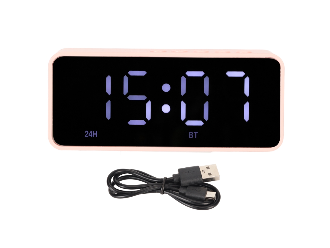 Reloj Despertador Con Altavoz Bluetooth, Espejo Digital, Inalámbrico, Carga Usb, Rosa, Portátil
