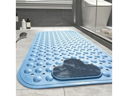 Tapete Antiderrapante De Ducha 70x40cm Com Sucções, Furos De Drenagem E Partículas De Massagem Azul