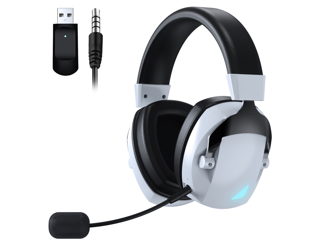 Auriculares para juegos (con cable + Bluetooth), Bluetooth 5.3, USB de 2,4 GHz con micrófono con cancelación de ruido Conector con cable de 3,5 mm (blanco) IKIKSO