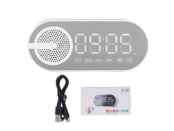 Reloj Espejo Altavoz Bluetooth 5.0 Radio Fm Bajo Potente Luz Color Rechargeable Blanco