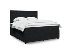 Cama Box Spring Con Colchón Terciopelo Negro 180x200 Cm