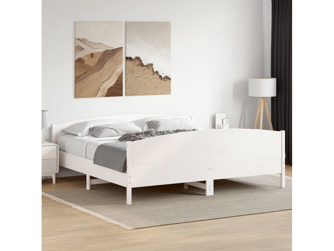 Estructura De Cama Sin Colchón Madera Maciza Blanca 200x200 Cm