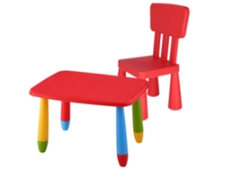 WELLHOME - Mesita infantil rectangular 73x58x48cm y Silla a juego 38x35x67cm en color Rojo