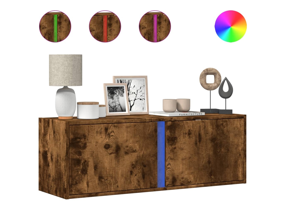 Maison Exclusive - Mueble De Tv De Pared Con Luces Led Roble Ahumado 100x31x35 Cm