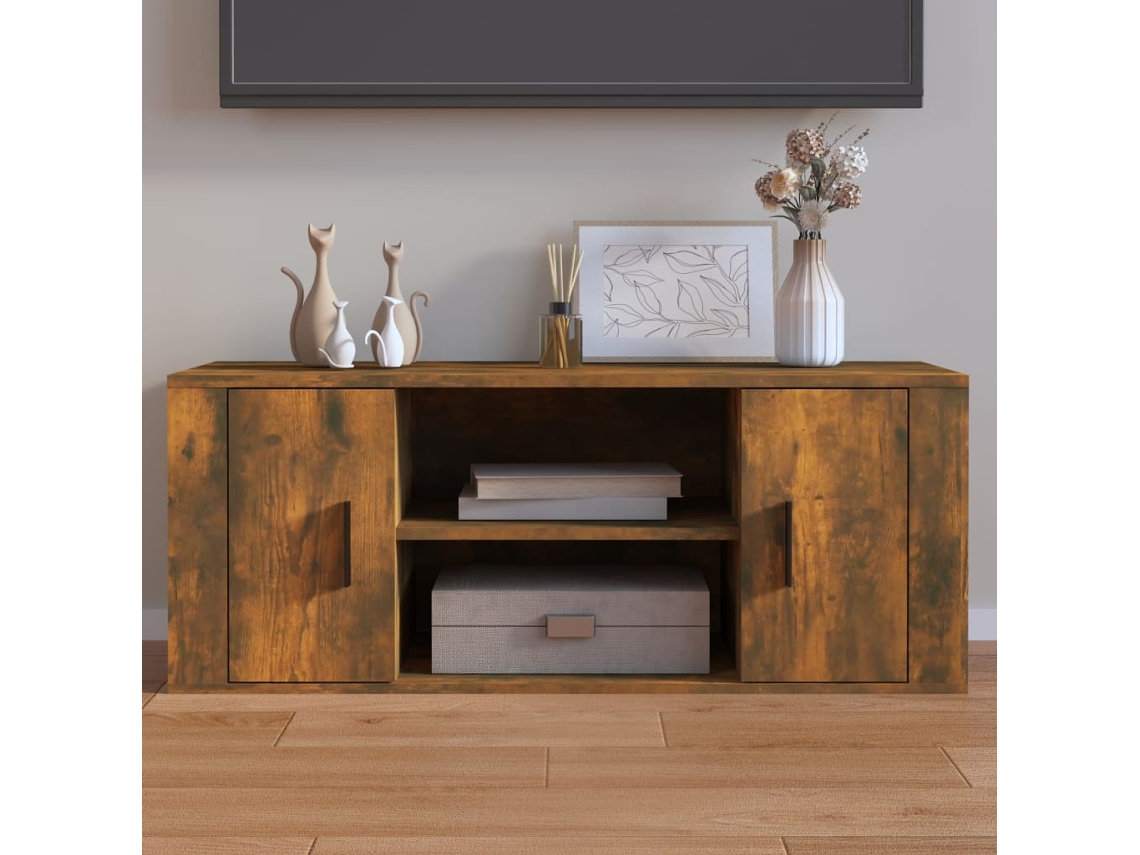 Estantería/Mueble para TV 100X35X40 cm de Madera Procesada Color Roble Ahumado