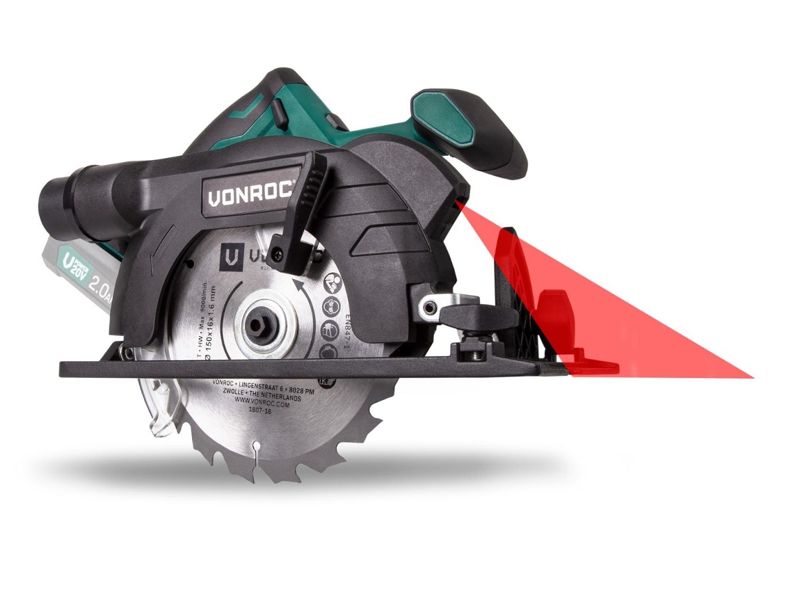 Sierra VONROC Circular Inalámbrica Vpower 20V (Sin Batería)150Mm Incl. Hojas de Guía Paralela y Bolsa de Almacenamiento