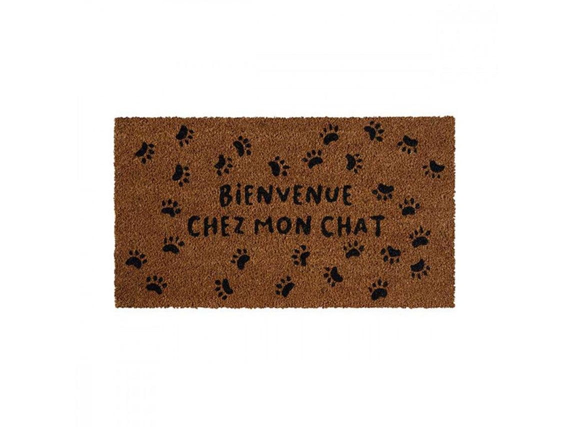 Felpudo De Coco Bienvenido A Mi Gato 70X40Cm Detrás De La Puerta Negro DERRIERE LA PORTE