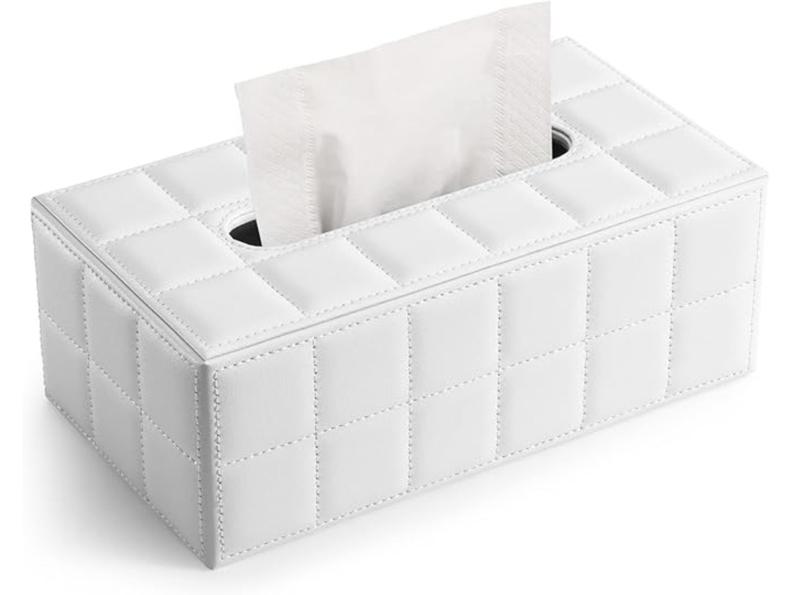 Caixa De Lenços Cosméticos De Couro - Branco
