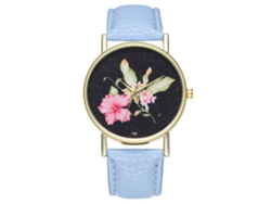 Reloj Analógico De Cuarzo Para Hombre Y Mujer De Cuero Pu Moda Ocio Azul Claro