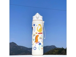 Botella de agua infantil, 750 ml de capacidad, fabricada en plástico ecológico. MDUG (Dinosaurio Blanco)