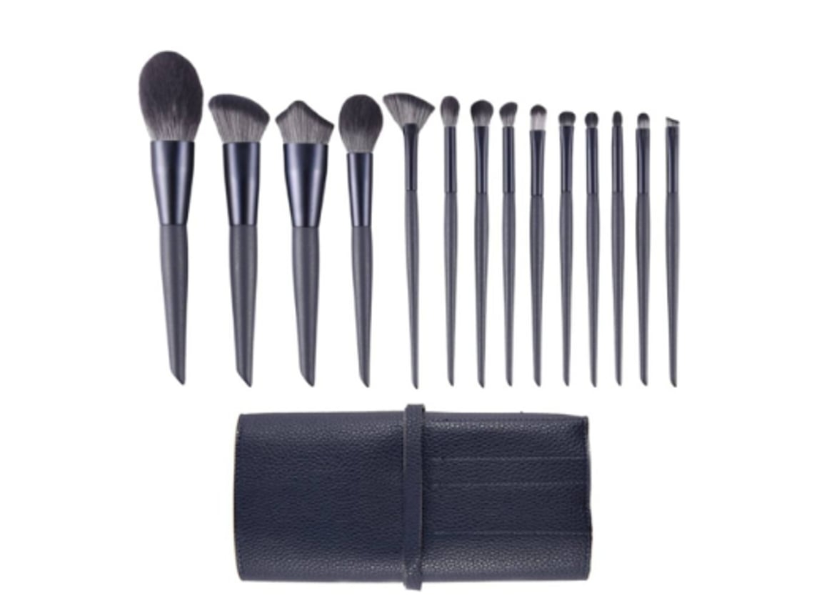 USHION Juego de 4 brochas de maquillaje profesionales con estuche de piel sintética gris