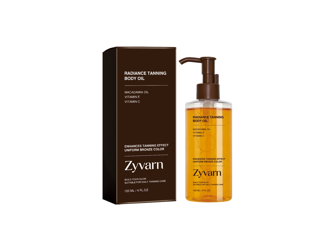 Aceite corporal Zyvarn para un bronceado duradero en verano.