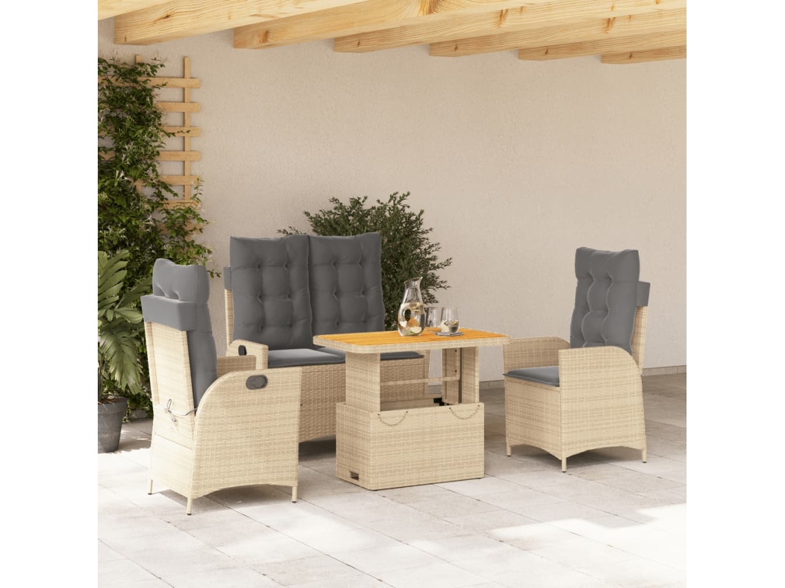Conjunto de comedor de jardín de 4 piezas DKD Home Decor con cojines de mimbre beige
