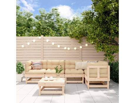 Conjunto 6 de muebles de jardín VIDAXL y cojines madera maciza