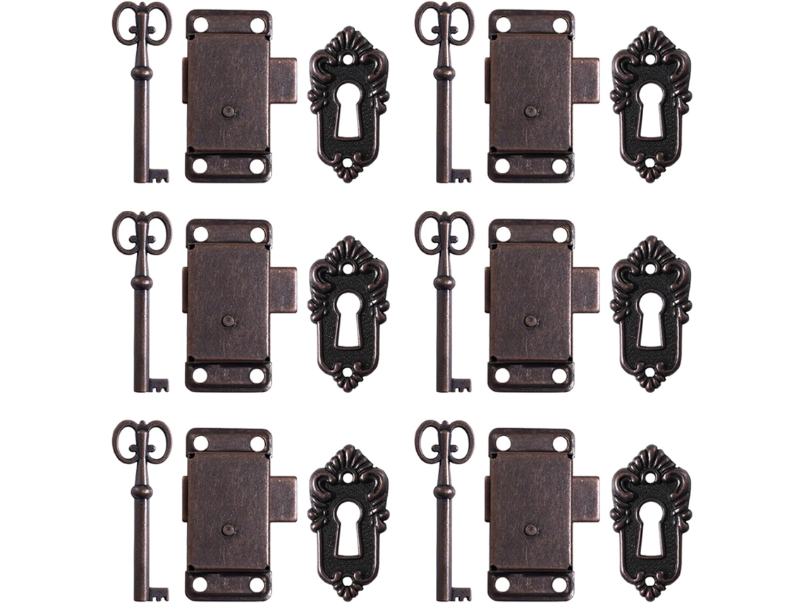 Juego de 6 cerraduras antiguas de metal para armarios vintage, cerraduras con llave para muebles.