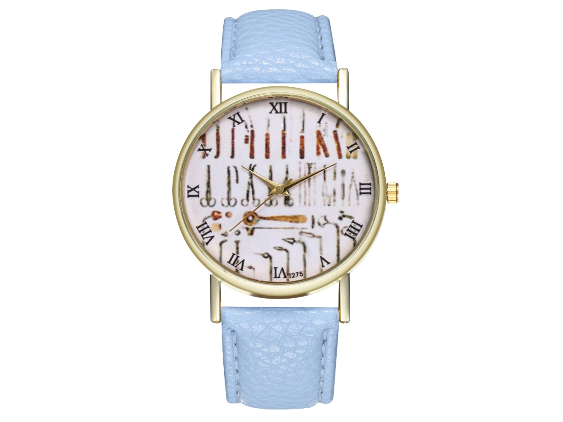 Reloj De Pulsera De Cuarzo Para Mujer Zhoulianfa, Esfera Redonda, Correa De Pu Azul Claro.