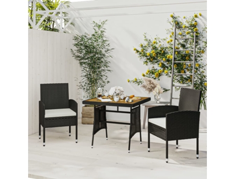 Conjunto 3 de comedor de jardín VIDAXL ratán sintético negro