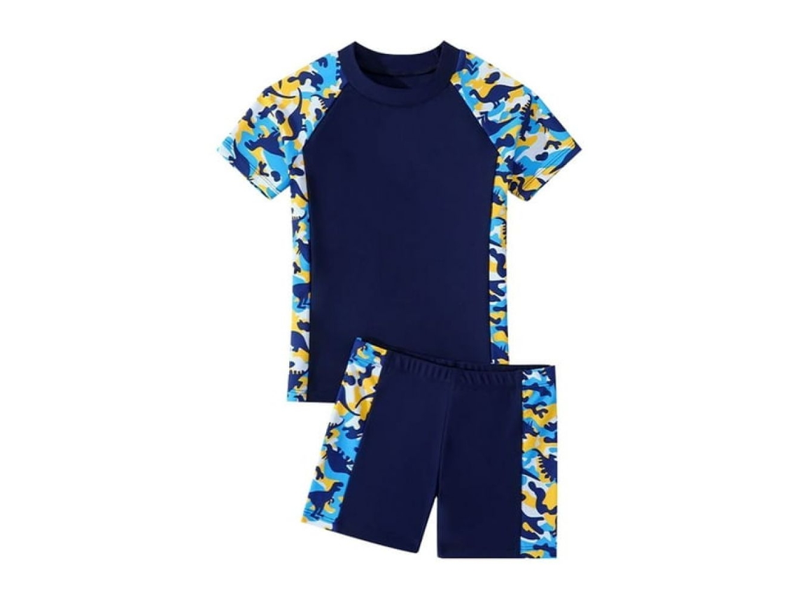B91xz Conjunto de traje de baño de 2 piezas con camiseta de manga corta y pantalones cortos de secado rápido Amarillo 4-5 años
