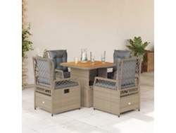 Juego de comedor de jardín de 5 piezas con cojines, mimbre sintético beige, Dkd Home Decor