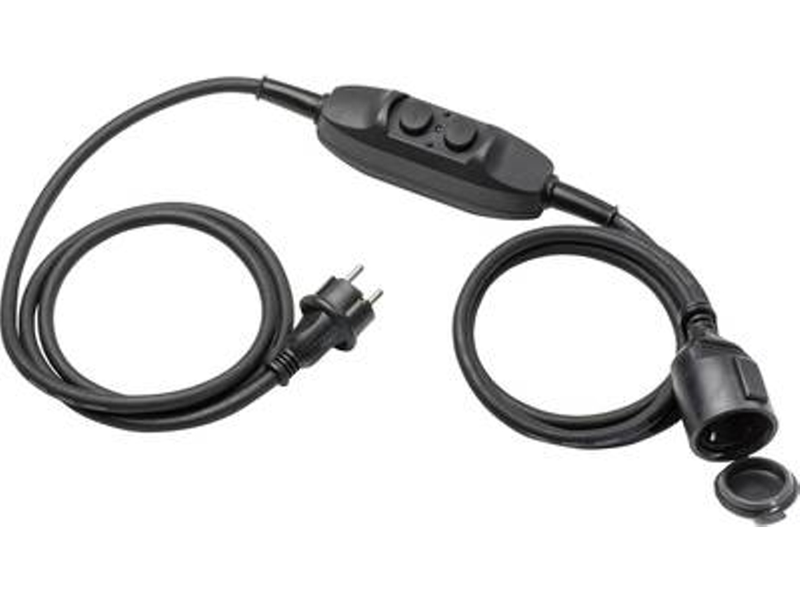Cable alargador de alimentación 45222, negro, 1,5 m, con interruptor diferencial, como Schwabe (45222)