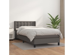 Cama Box Spring Con Colchón Cuero Sintético Gris 90x190 Cm