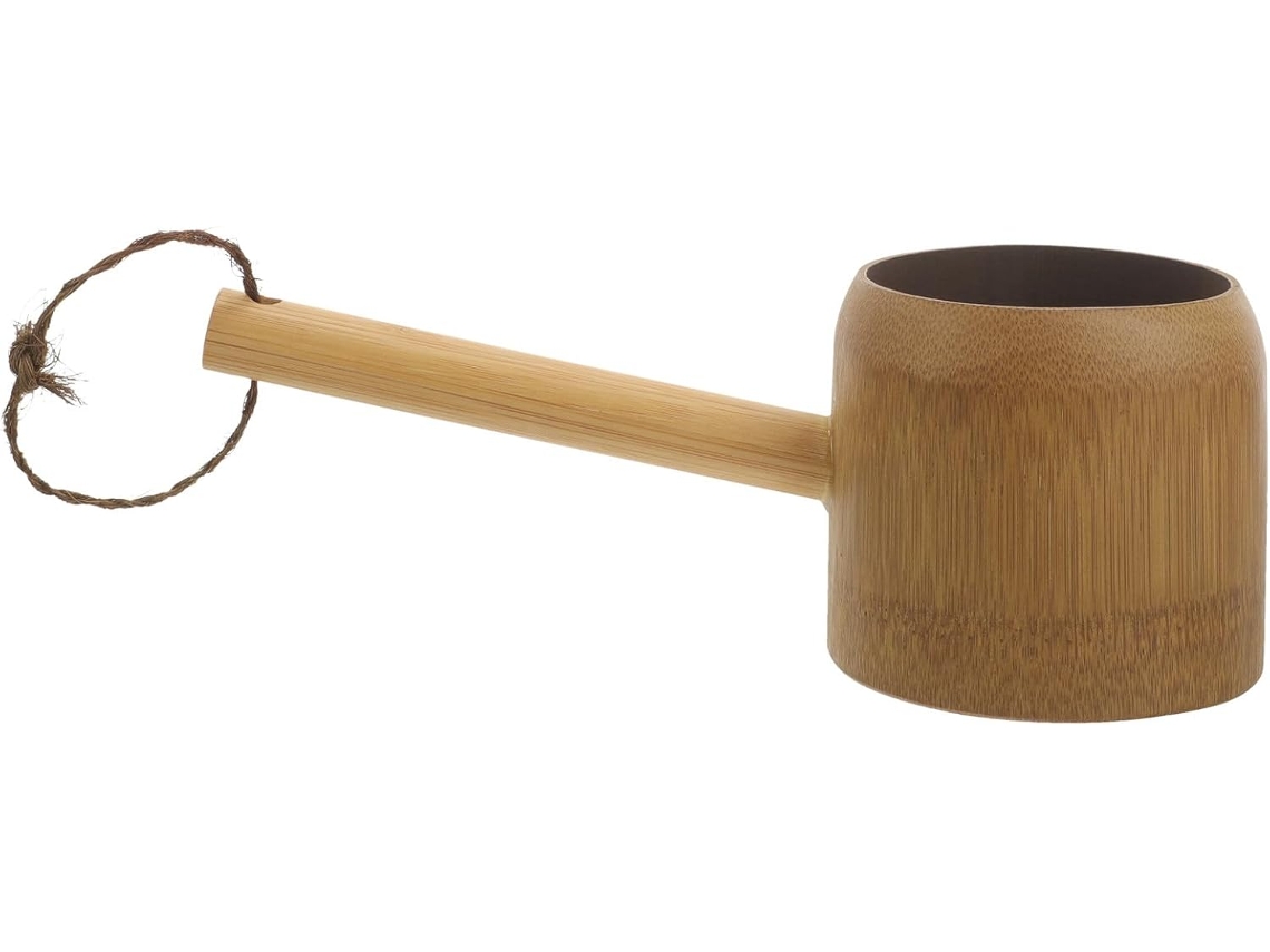 Cucharón Bambú Natural, Vaso Para Enjuague Baño, Agua Ergonómico Reutilizable Sauna, Hammam