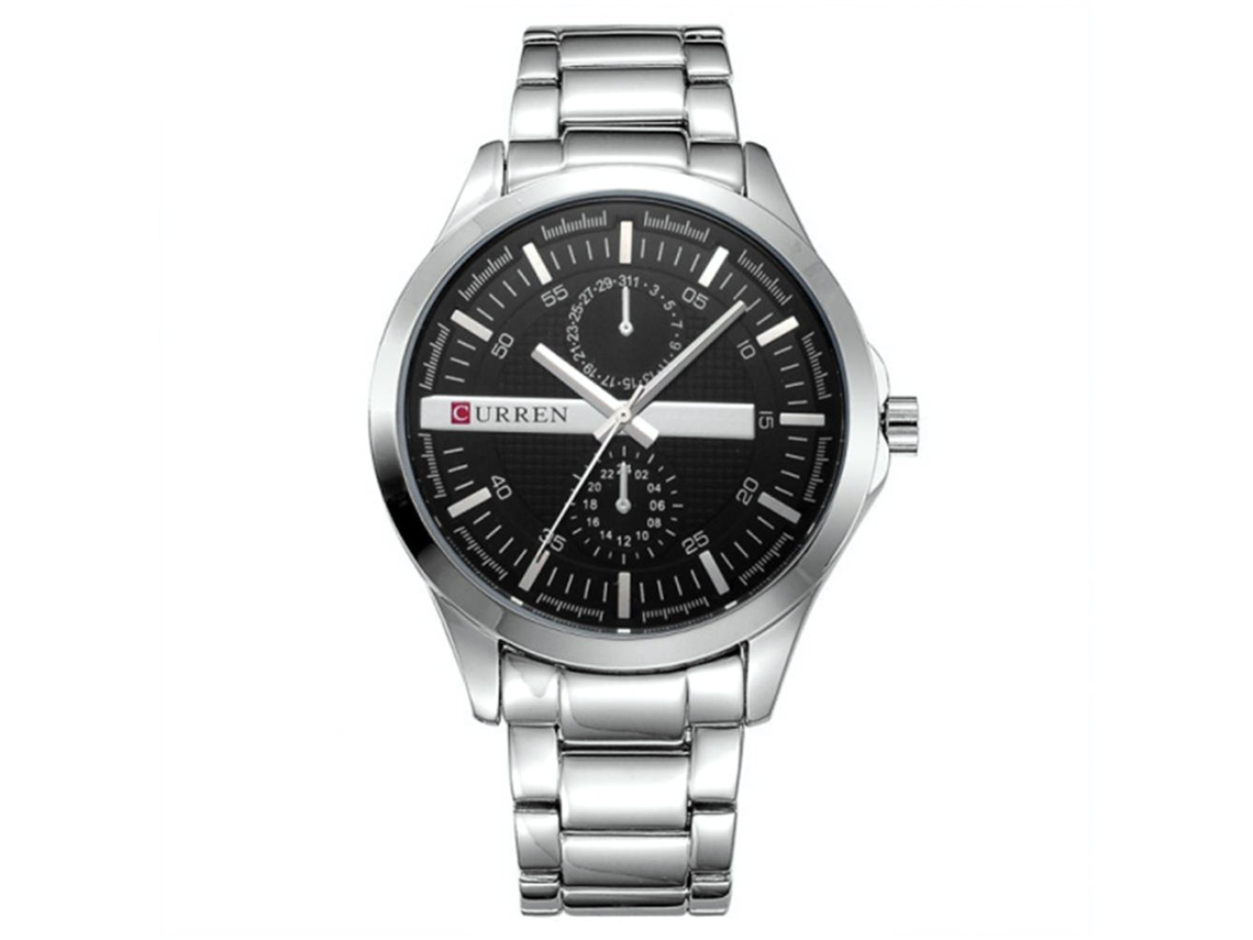 Reloj De Cuarzo Para Hombre Impermeable Con Correa De Metal Ajustable Moda (blanco Y Negro)
