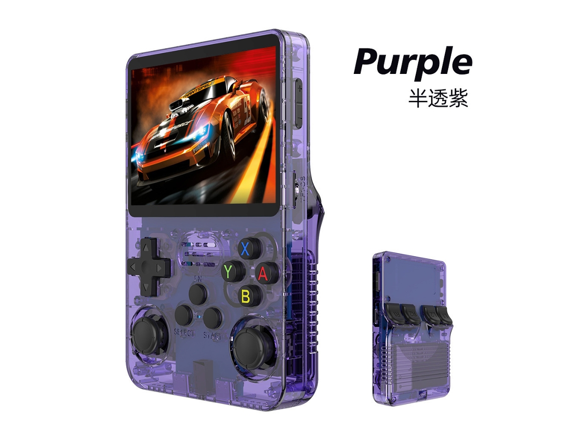 Consola de juegos portátil con joystick estilo arcade retro, 64 GB, una ranura SIM, negro transparente, R36s YUNZII