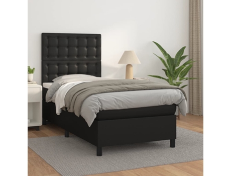 VIDAXL Cama con somier (Negro - Cuero artificial - 203 x 90 x 128 cm)