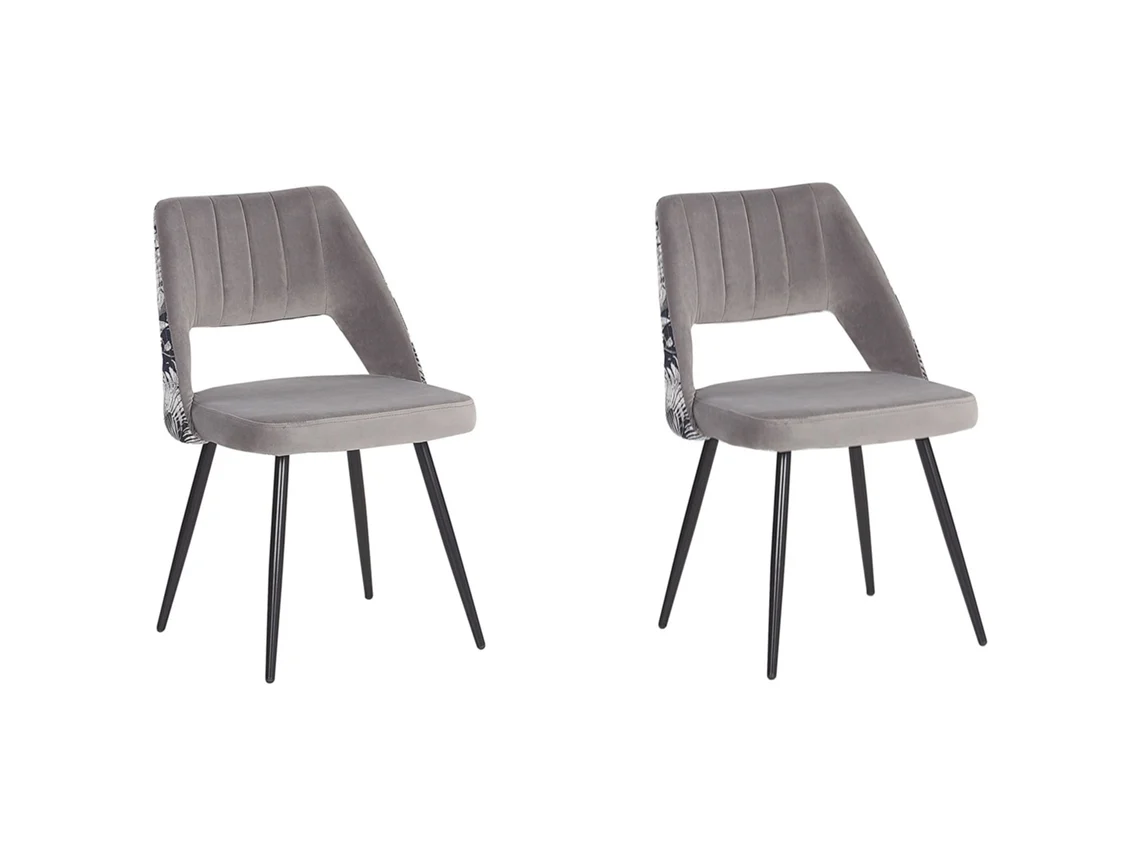 Conjunto de duas cadeiras com estampado no encosto BELIANI Ansley de Veludo Cinzento 50x43x79
