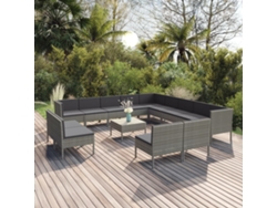 Conjunto de jardín de 14 piezas con cojines, ratán gris, DKD Home Decor