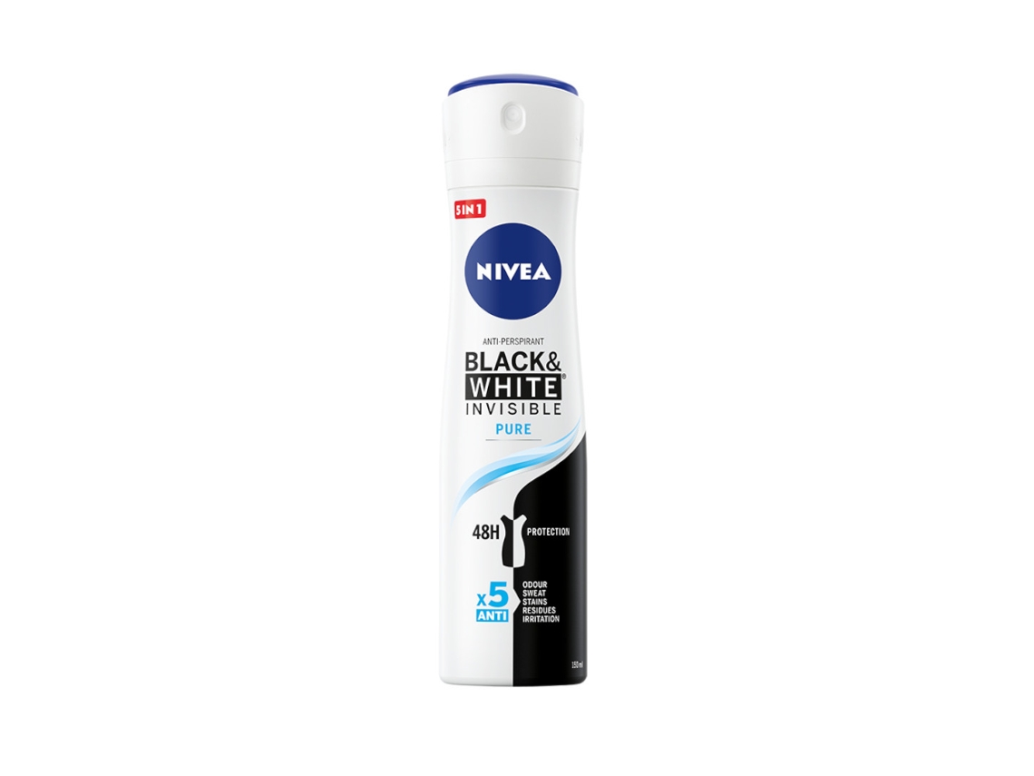 Spray antitranspirante Invisible Pure de 150 ml. Fórmula avanzada y transparente para 48 h de frescura sin manchas y protección contra el mal olor. Nivea.