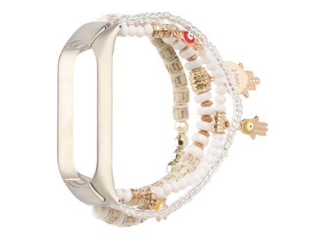 Correa de cuentas trenzadas bohemio con cuentas para Women Girls For Xiaomi Mi Band 5/6 - blanco