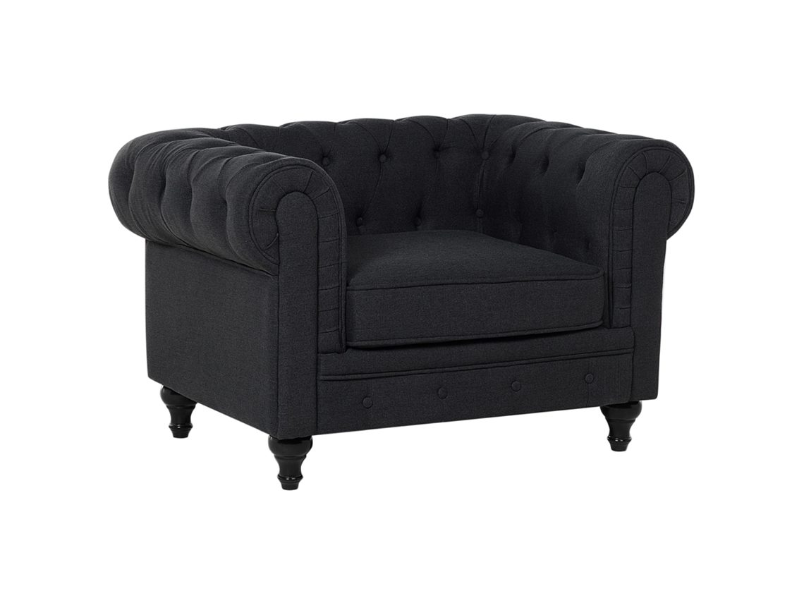Sillón BELIANI Chesterfield de Poliéster Gris 110x75x70
