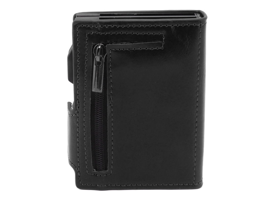 Cartera Antirrobo Fabricada En Aleación De Aluminio Y Piel Sintética, Multifuncional, De Diseño Delgado Con Ranura Para Localizador Ios, Color Negro.