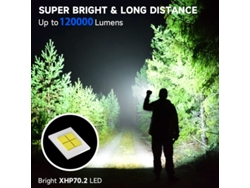 Linterna recargable High Lumen, 120000LM, 5 modos Linterna LED con zoom, negra YIZHOOD