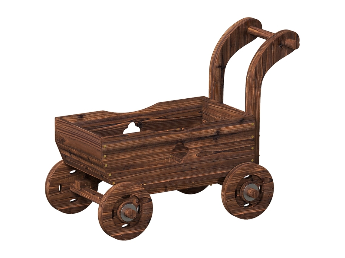 Carro De Madera Para Jardinería, 68x38x52cm, 4 Ruedas, Asa.