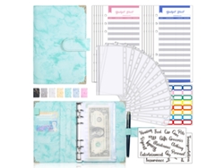 Cuaderno Siurn A6 de hojas sueltas en piel sintética, juego de sobres para presupuestos de caja, color verde
