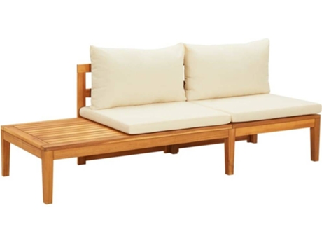 vidaXL Banco de jardín y mesa cojines crema madera maciza de acacia