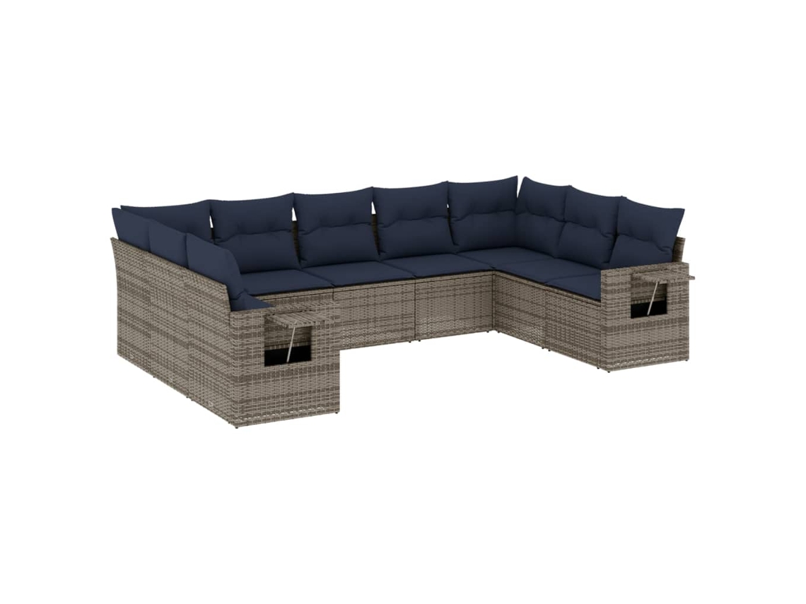 Conjunto de sofá de jardín de 9 piezas con cojines, ratán gris. EXCLUSIVO DE MAISON.
