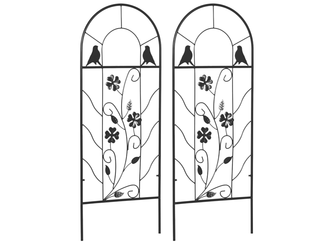 Juego De 2 Celosías De Metal Negro Con Diseño De Pájaros Y Tréboles, 38x98cm
