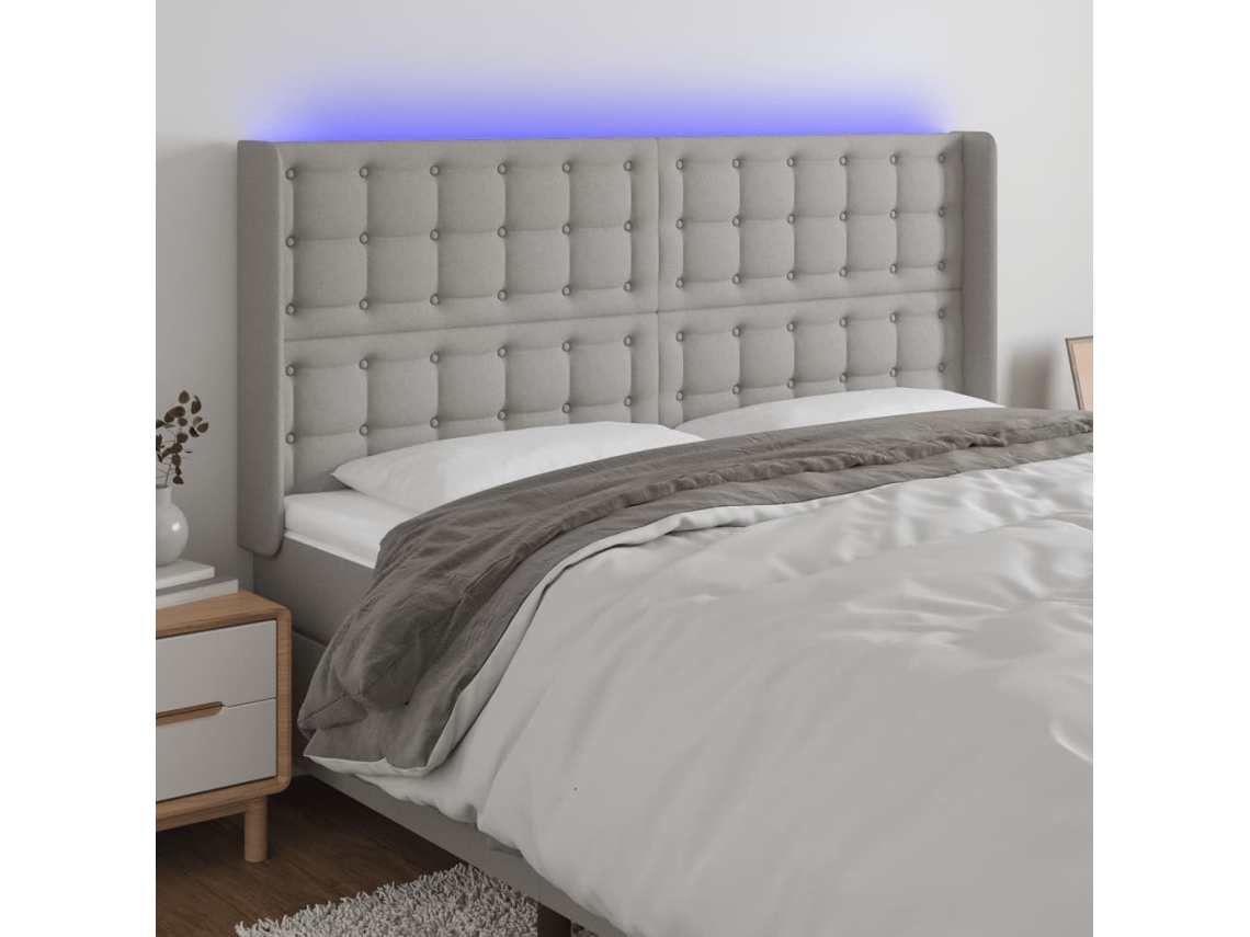 Cabecero Con Led De Tela Gris Claro 163x16x118/128 Cm