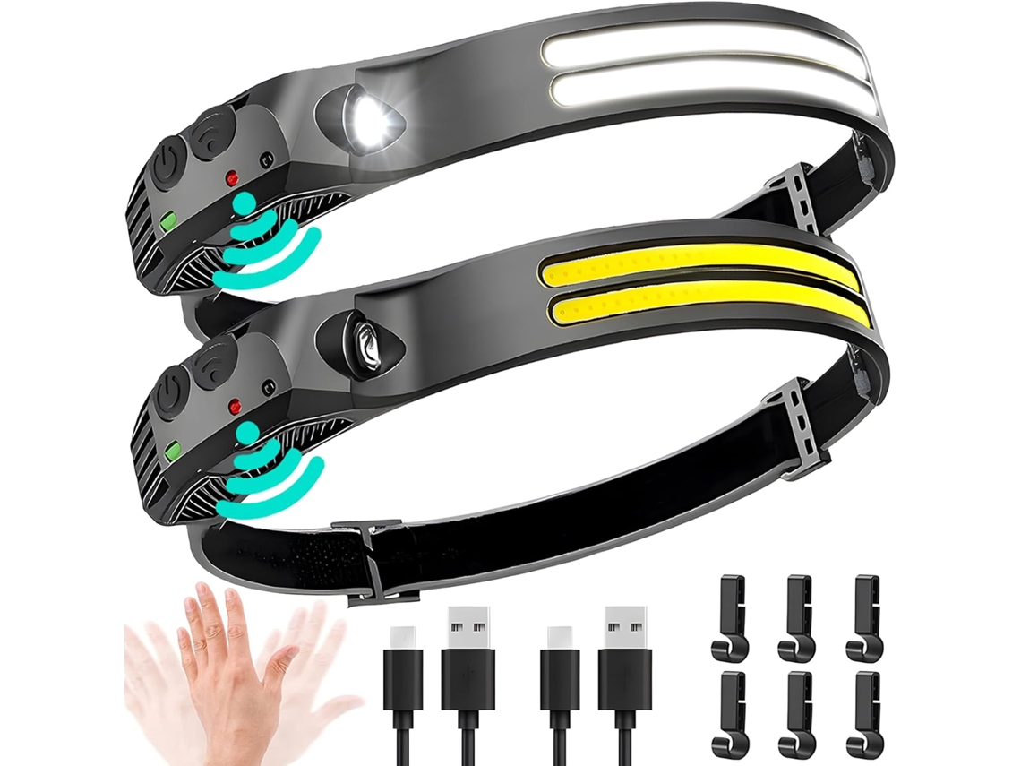 Linterna Frontal Led Recargable - 230° Cob Luces Frontales Súper Brillantes Para La Frente, Luz Para Casco Para Adultos, Paquete De 2 Chrui