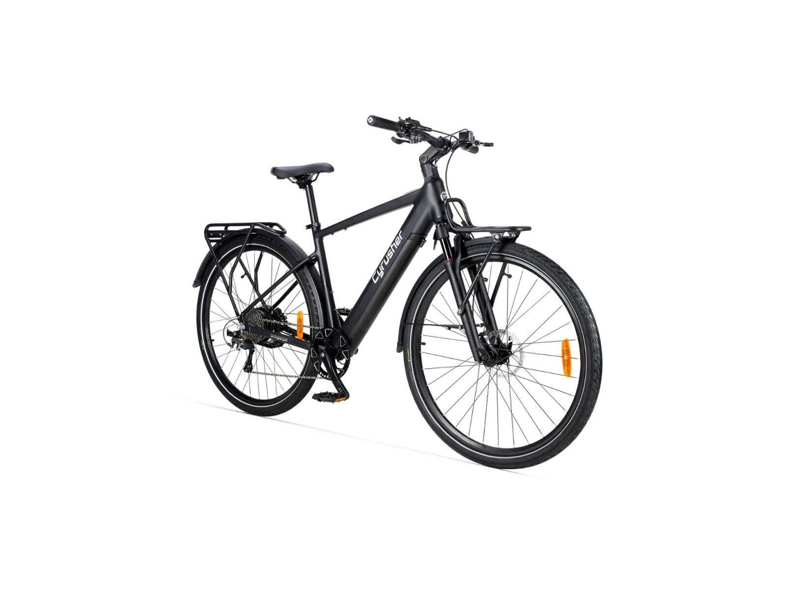 Bicicleta eléctrica de trekking Cyrusher Voyage 27.5 con neumáticos de 700 cc, motor de 250 W y batería de 36 V y 14 Ah.
