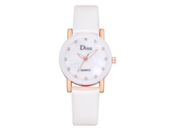 Reloj De Pulsera De Cuarzo Informal Con Diamantes De Imitación, Correa Redonda De Piel Sintética, Blanco Sencillo.