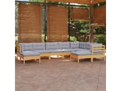 Conjunto de jardín de 9 piezas con cojines de pino macizo gris DKD Home Decor