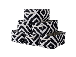 2026-cestas De Tela Pequeñas 6 Pack Para Organizar, Cestas De Regalo Vacías Con Asas De Cuerda, Plegables (negro Blanco)